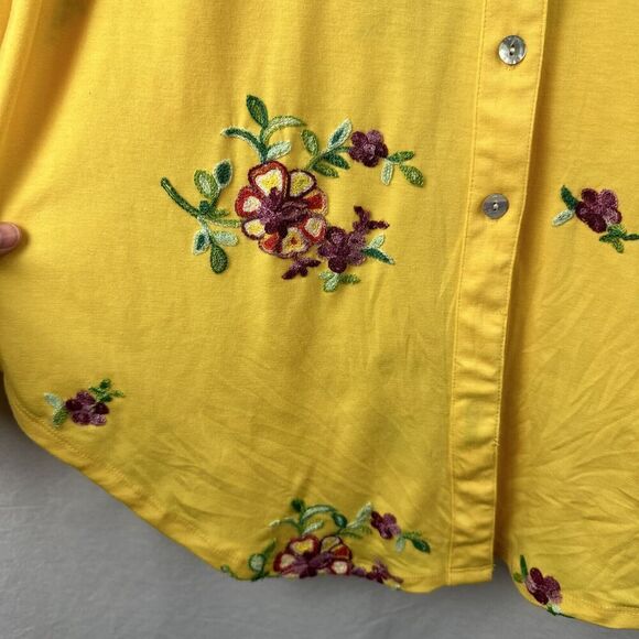 Fig & Flower Anthropologie Yellow Embroidered Button Up Roll Tab Top Women’s XL - Picture 7 of 15